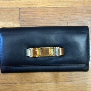 Ted Baker Slim Leather Black Folding Wallet Metal 3D Bow